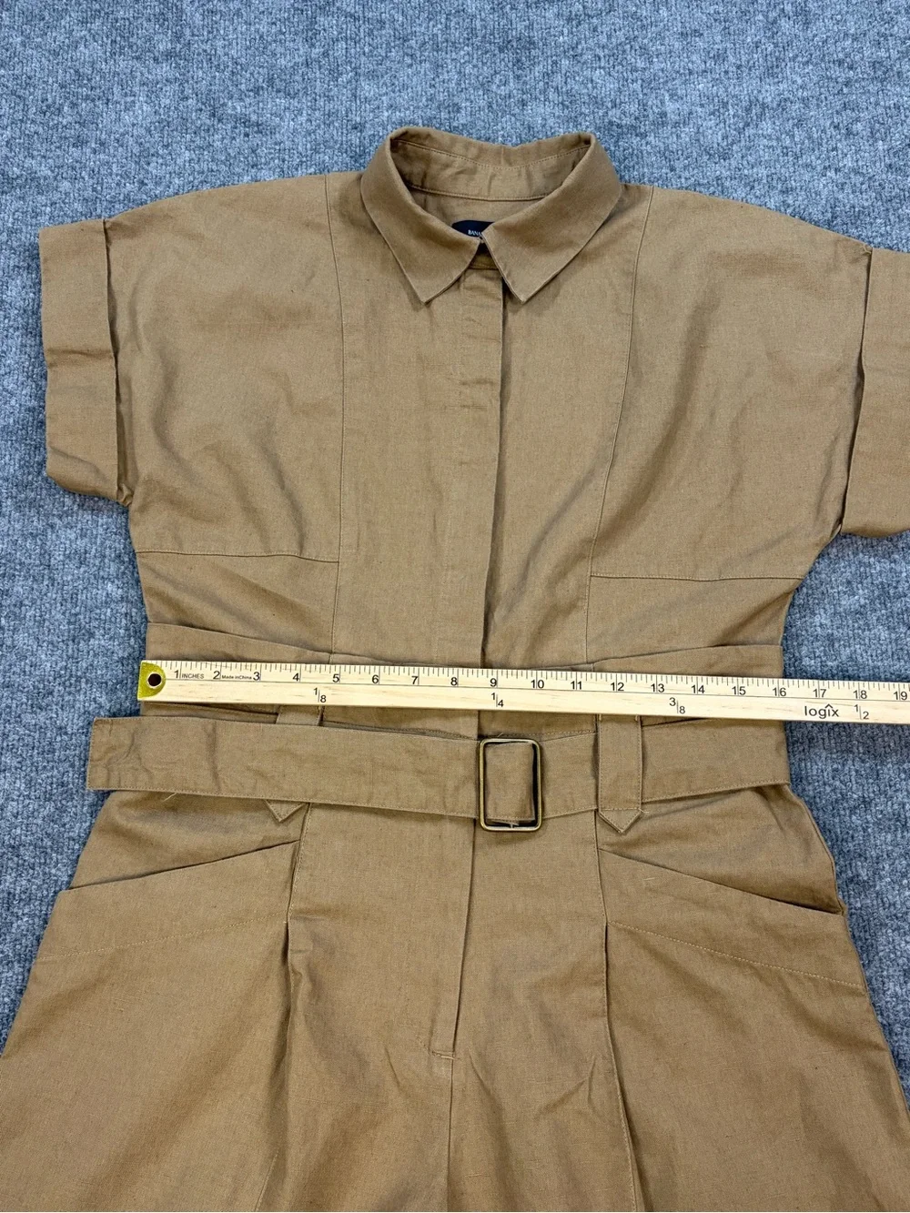 Banana Republic Linen Cotton Utility Jumpsuit Women 4 Tan Belted Wide Leg Safari